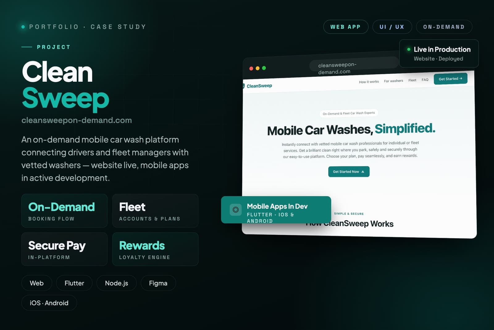 CleanSweep website homepage for booking mobile car washes